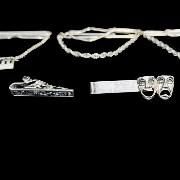 Vintage Lot Of 5 Silver Tone Men's Tie Bars (5029) - Picture 4 of 5